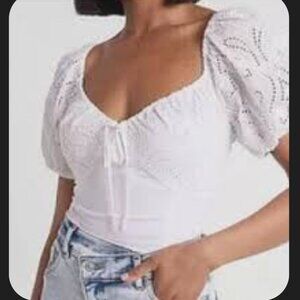 Express cotton puff sleeve body suit Express